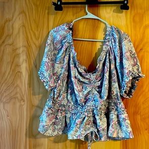 Flowy top floral blue paisley pink
